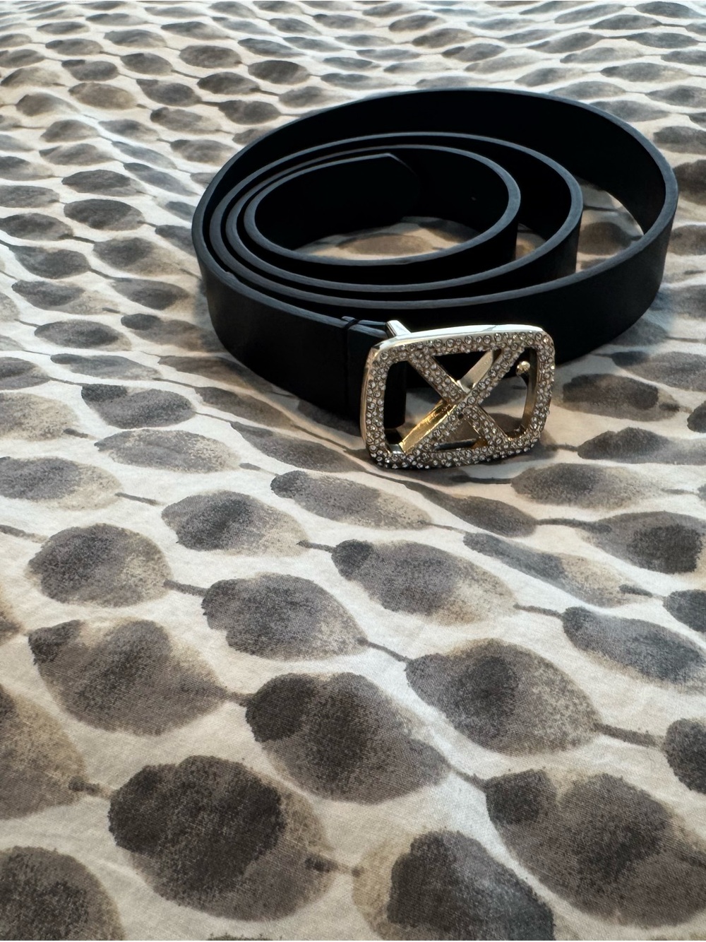 Express Black Belt with Crystal-Studded Silver Buckle